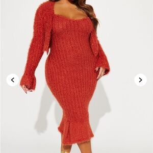 Orange Ribbed Ruffled Bodycon Midi Dress